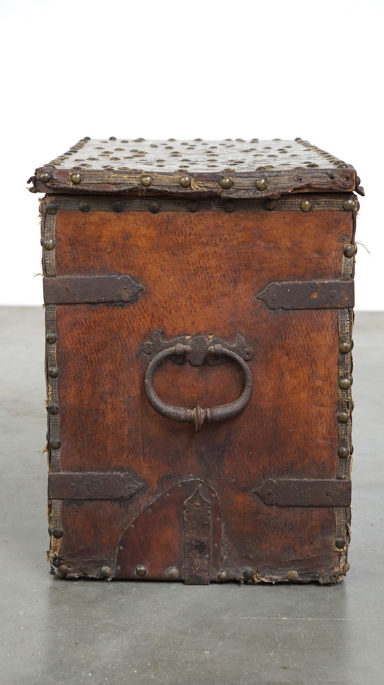 Image 1 of Coffin/Safe With Leather Covered And Key