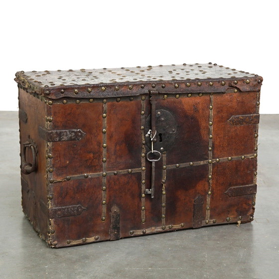 Image 1 of Coffin/Safe With Leather Covered And Key