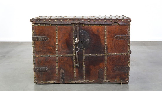 Image 1 of Coffin/Safe With Leather Covered And Key