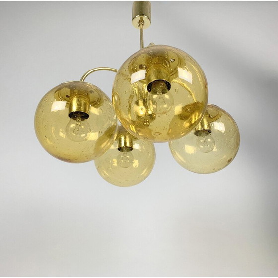 Image 1 of Vintage glass and brass chandelier with 4 arms