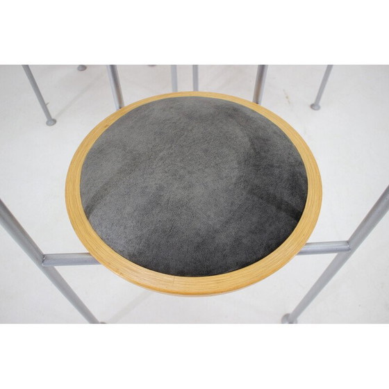 Image 1 of Set of 6 vintage wood and velvet chairs by Borge Lindau for Bla Station, Sweden 1990