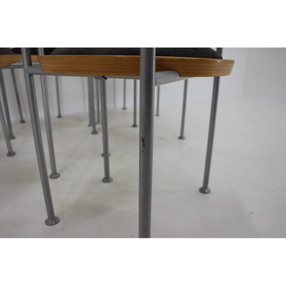 Image 1 of Set of 6 vintage wood and velvet chairs by Borge Lindau for Bla Station, Sweden 1990