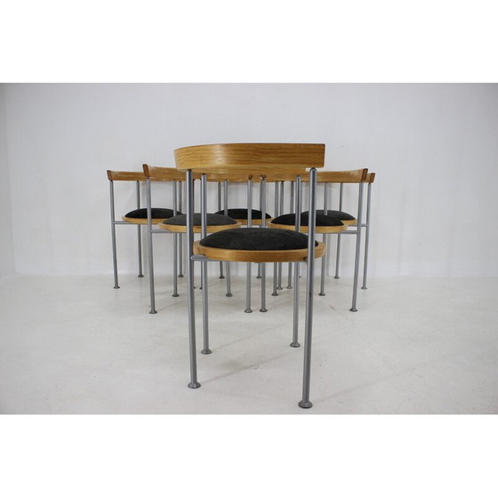 Image 1 of Set of 6 vintage wood and velvet chairs by Borge Lindau for Bla Station, Sweden 1990