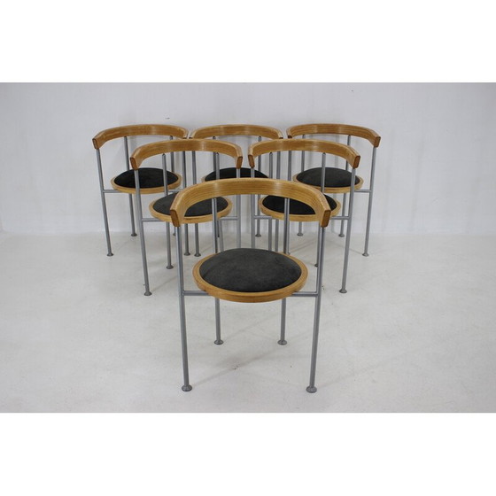 Image 1 of Set of 6 vintage wood and velvet chairs by Borge Lindau for Bla Station, Sweden 1990