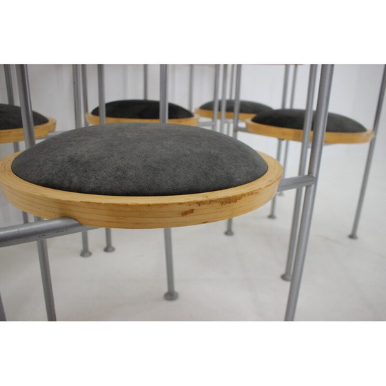 Image 1 of Set of 6 vintage wood and velvet chairs by Borge Lindau for Bla Station, Sweden 1990