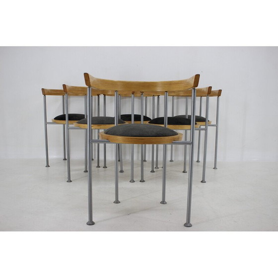 Image 1 of Set of 6 vintage wood and velvet chairs by Borge Lindau for Bla Station, Sweden 1990