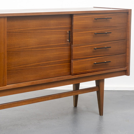 Image 1 of 50s sideboard, walnut, sliding doors, restored, 233cm