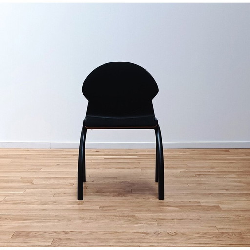 Vintage meeting chair model 461 in wood and fabric by Strafor