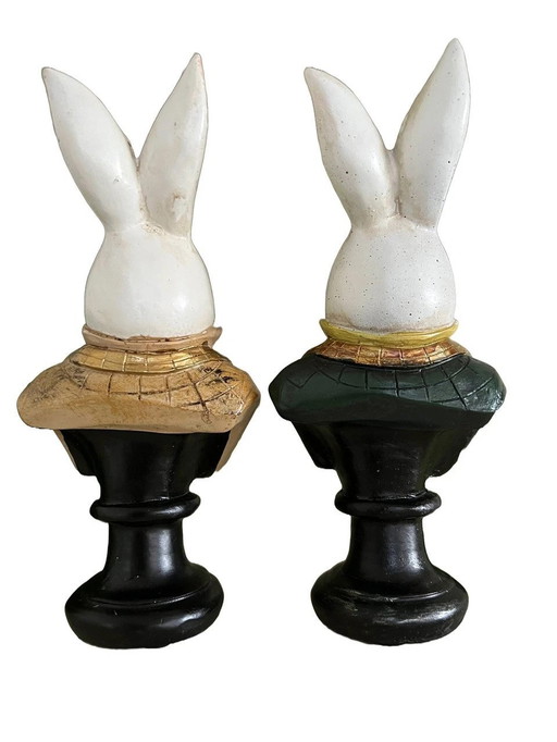 Set Of Two Decorative Rabbit Busts