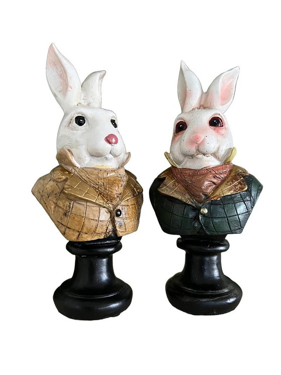 Image 1 of Set Of Two Decorative Rabbit Busts