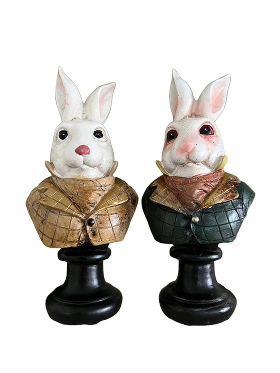 Image 1 of Set Of Two Decorative Rabbit Busts