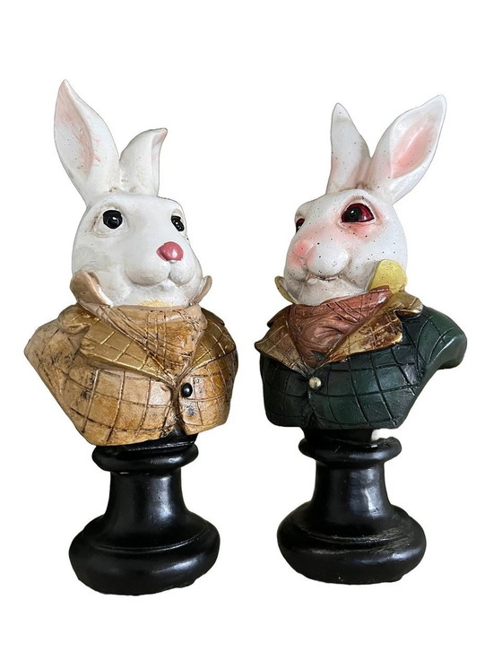 Image 1 of Set Of Two Decorative Rabbit Busts