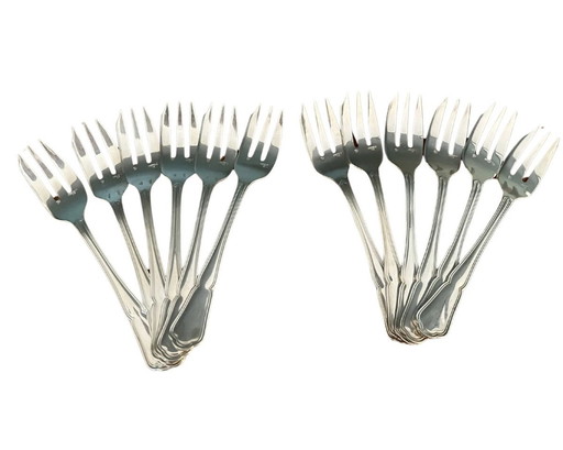 Set Of 12 Ercuis Silver Plated Cake Forks