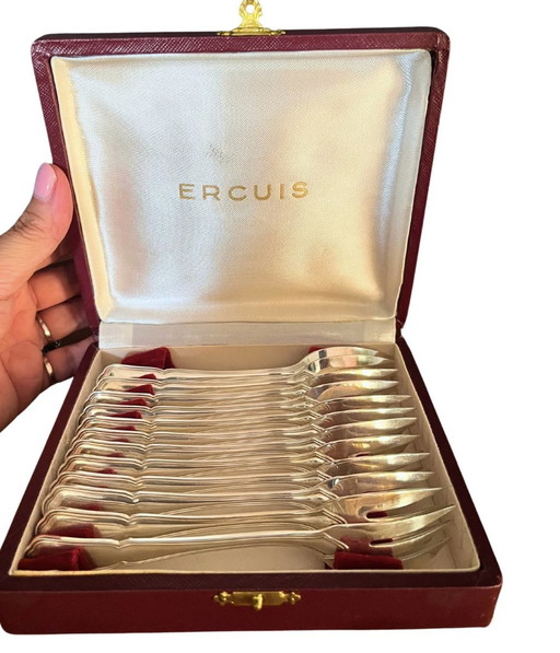 Set Of 12 Ercuis Silver Plated Cake Forks