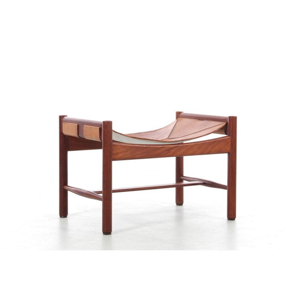 Image 1 of Poggiapiedi vintage in teak e pelle di Kurt Olsen