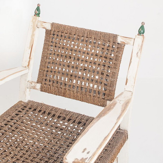 Image 1 of Set of 3 vintage armchairs in wood and braided rope with a matching table, Spain 1960