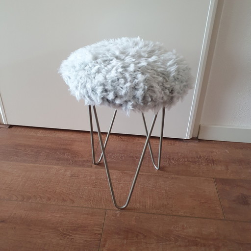 Stool - Stool - Hairpin legs - Metal - Fabric - Vintage