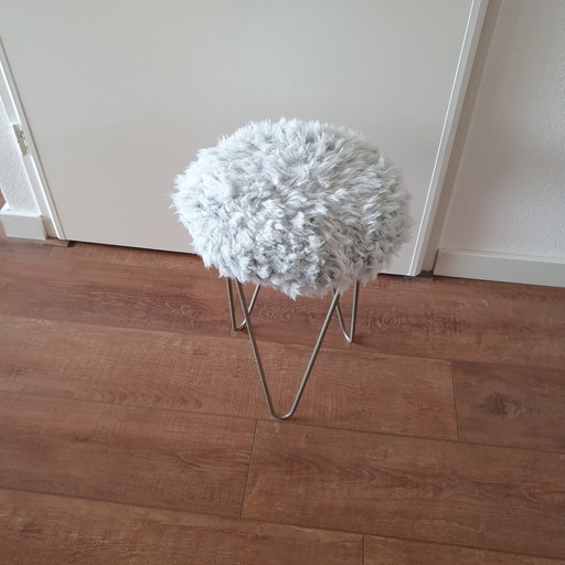Stool - Stool - Hairpin legs - Metal - Fabric - Vintage
