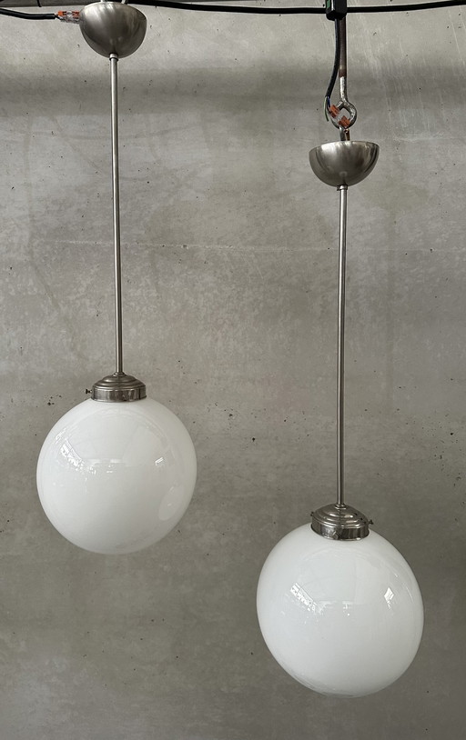 2x art deco opaline pendant lights