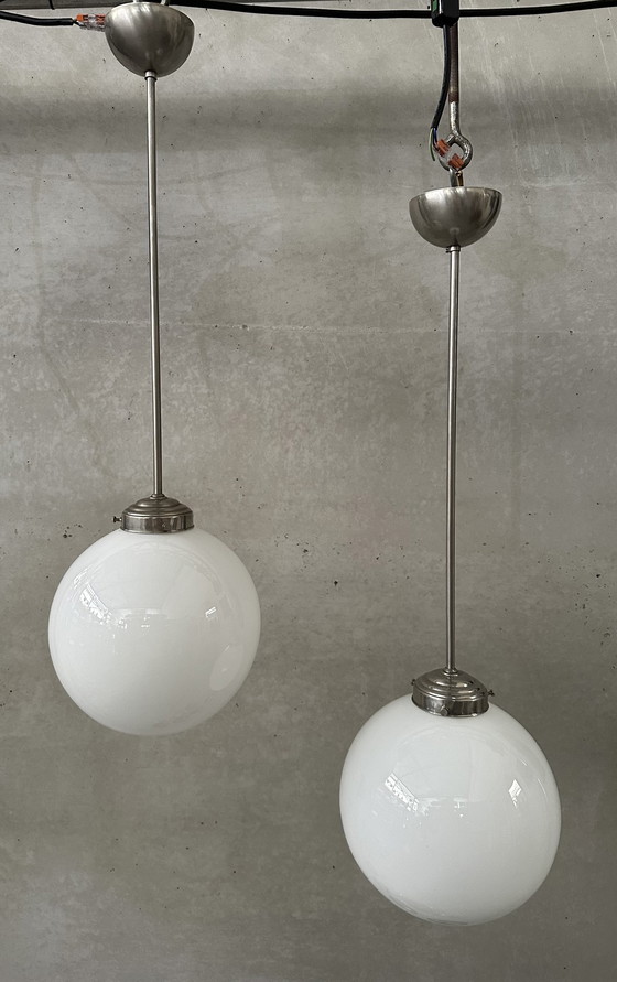 Image 1 of 2x art deco opaline pendant lights