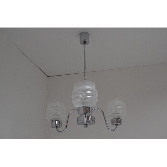 Image 1 of Lampadario vintage in vetro cromato, Cecoslovacchia 1970