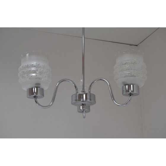 Image 1 of Lampadario vintage in vetro cromato, Cecoslovacchia 1970