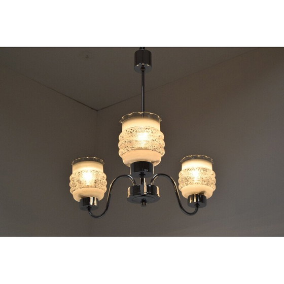 Image 1 of Lampadario vintage in vetro cromato, Cecoslovacchia 1970