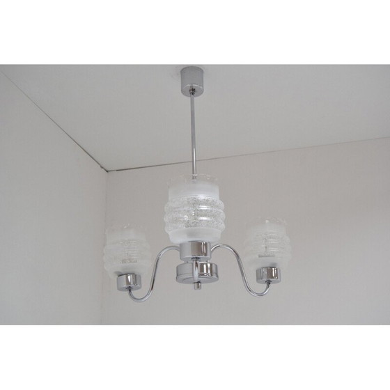 Image 1 of Lampadario vintage in vetro cromato, Cecoslovacchia 1970