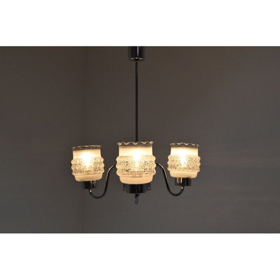 Image 1 of Lampadario vintage in vetro cromato, Cecoslovacchia 1970