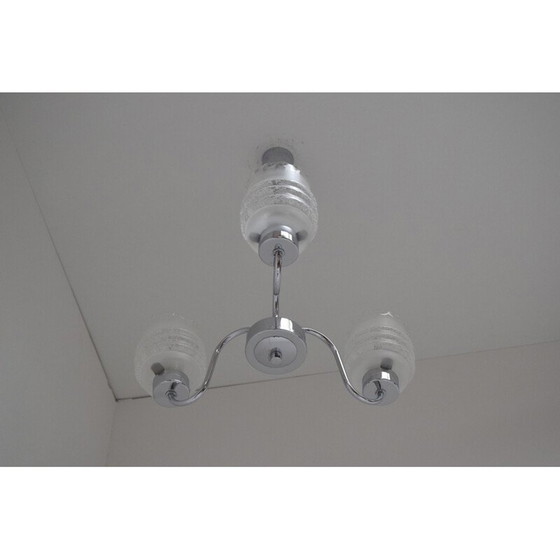 Image 1 of Lampadario vintage in vetro cromato, Cecoslovacchia 1970