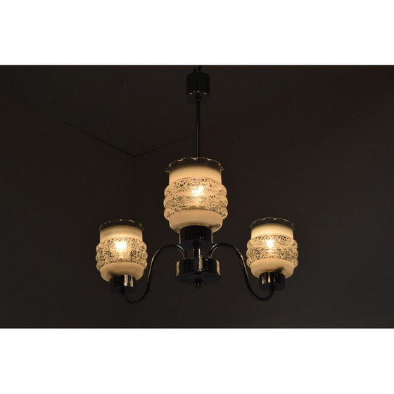 Image 1 of Lampadario vintage in vetro cromato, Cecoslovacchia 1970