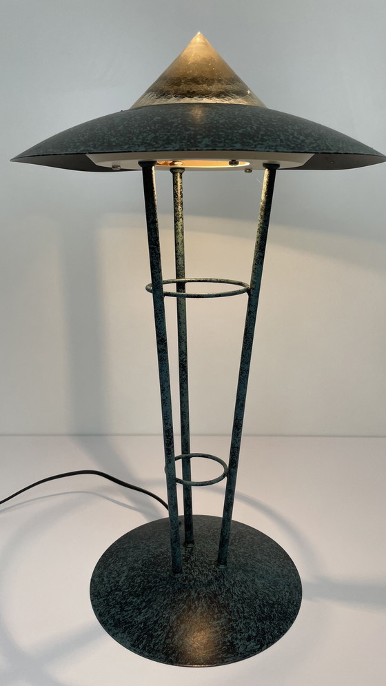 Image 1 of Vintage Herda standing ufo lamp metal with dimmer