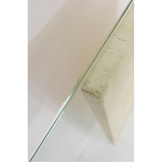 Image 1 of Italian vintage travertine and glass top console table, 1970s