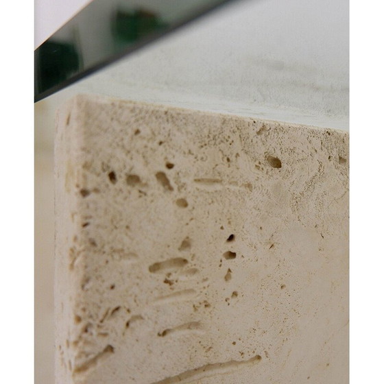 Image 1 of Italian vintage travertine and glass top console table, 1970s