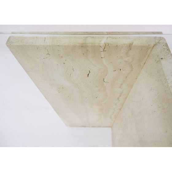 Image 1 of Italian vintage travertine and glass top console table, 1970s