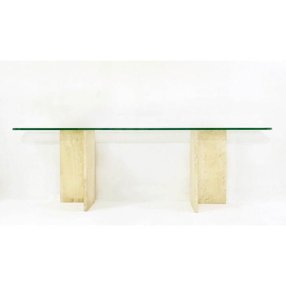 Image 1 of Italian vintage travertine and glass top console table, 1970s