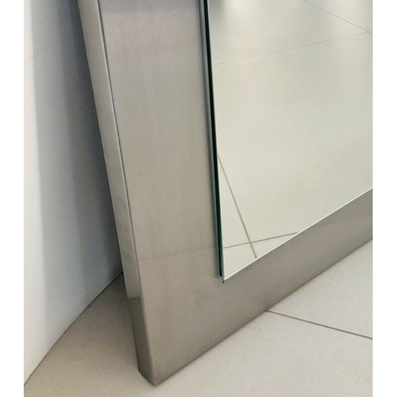 Image 1 of Specchio quadrato vintage su base in acciaio inossidabile, Francia 1970