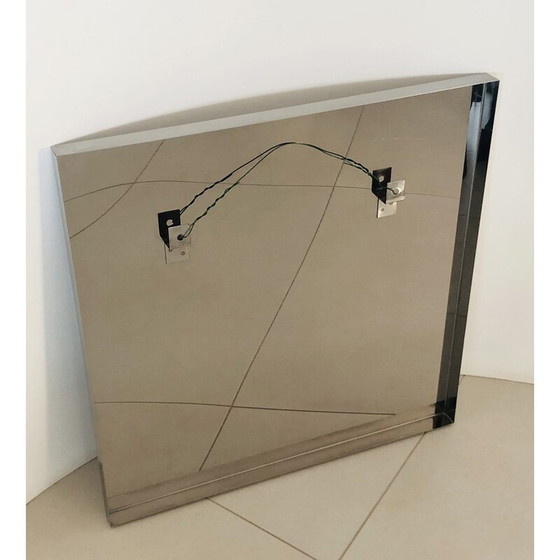 Image 1 of Specchio quadrato vintage su base in acciaio inossidabile, Francia 1970