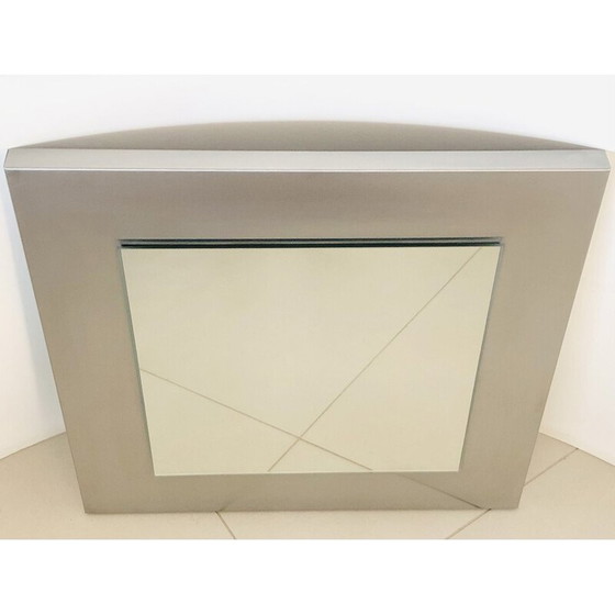 Image 1 of Specchio quadrato vintage su base in acciaio inossidabile, Francia 1970