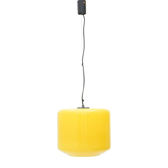 Image 1 of Lampadario vintage in vetro giallo e metallo verniciato nero, Italia 1960