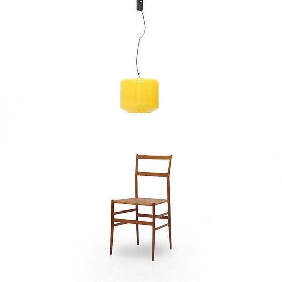 Image 1 of Lampadario vintage in vetro giallo e metallo verniciato nero, Italia 1960