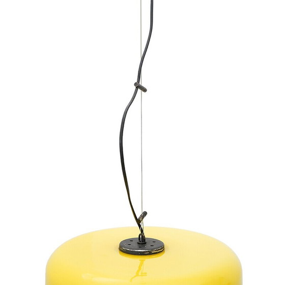 Image 1 of Lampadario vintage in vetro giallo e metallo verniciato nero, Italia 1960