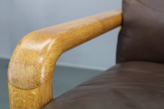 Image 1 of 1970s L. Olsen & Søn Pair of Armchairs in Oak and Leather, Denmark