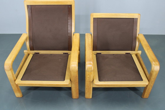 Image 1 of 1970s L. Olsen & Søn Pair of Armchairs in Oak and Leather, Denmark