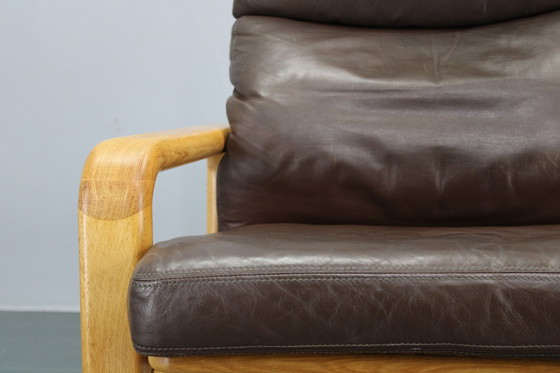 Image 1 of 1970s L. Olsen & Søn Pair of Armchairs in Oak and Leather, Denmark