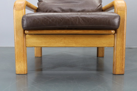 Image 1 of 1970s L. Olsen & Søn Pair of Armchairs in Oak and Leather, Denmark