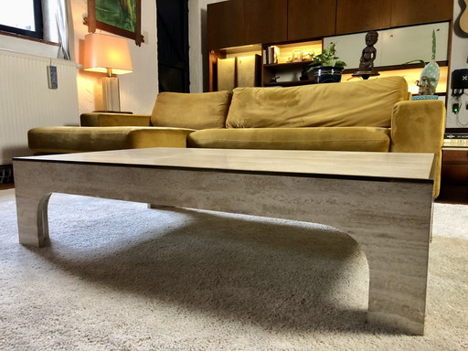 2x Willy Rizzo travertine coffee tables