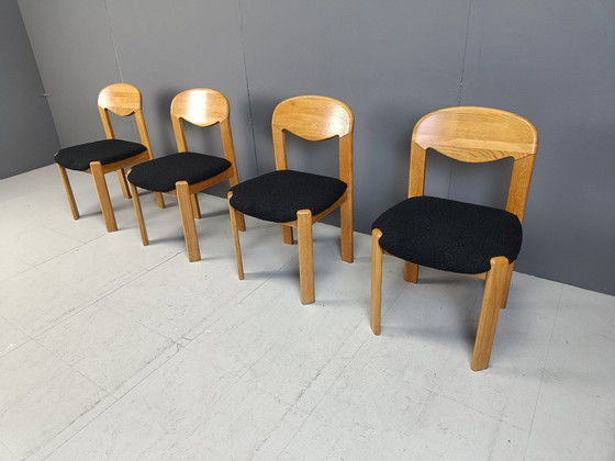 Image 1 of Set Of 4 Solid Oak Scandinavian Dining Chairs, 1970S