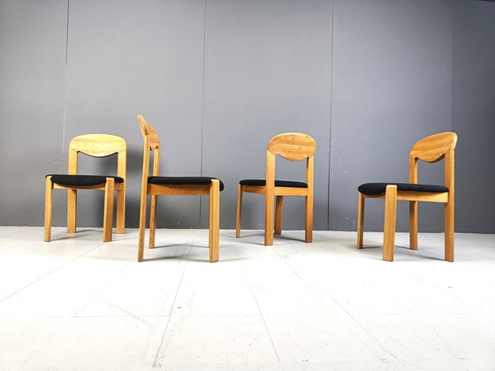 Image 1 of Set Of 4 Solid Oak Scandinavian Dining Chairs, 1970S