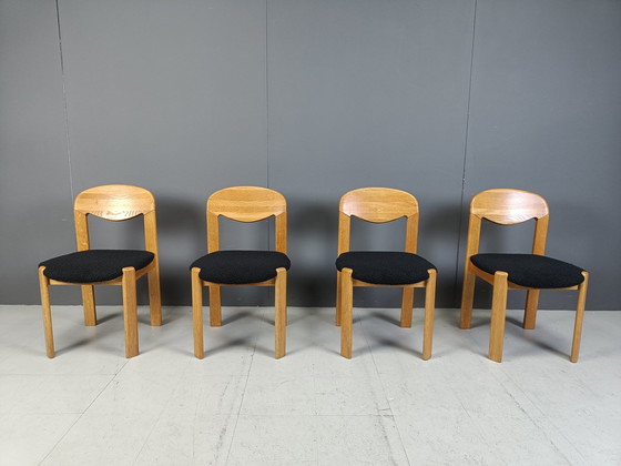 Image 1 of Set Of 4 Solid Oak Scandinavian Dining Chairs, 1970S